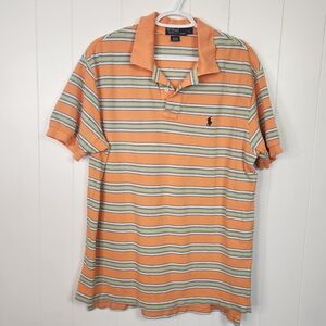 Polo Ralph Lauren Men's Polo Shirt Short Sleeve Vintage Orange Stripe Size Large